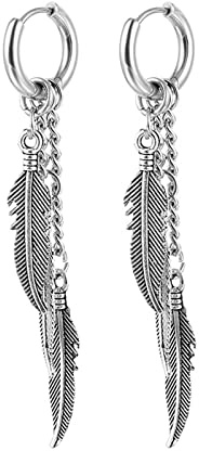 Beydodo Boucle d'oreilles Femme Pendante, Boucles d'oreilles Acier Inoxydable Femme Rond avec Plume