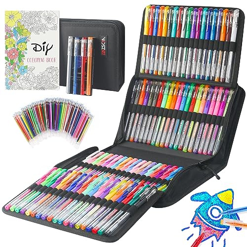 Gelstifte für Erwachsene, 202 Stück, 104 Künstlerstifte enthalten 100 Buntstifte, 4 metallische Glitzerstifte mit 98 Nachfüllungen, feine Spitze, metallischer Gelstift zum Zeichnen, Journaling