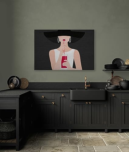 A.S. Création Leinwandbild Frau mit Cocktail und Mauerwerk - Kunstdruck Rot Schwarz Weiss - 120x80 cm Querformat - Moderne Wanddekoration Schlafzimmer Wohnzimmer - Bild auf Keilrahmen