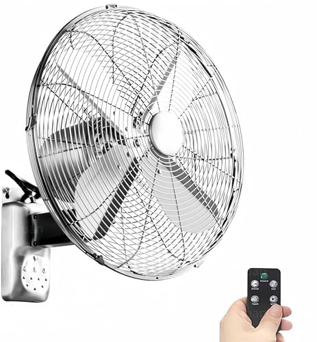 Pared del ventilador, un ventilador de metal retro para la industria nacional con mando a distancia,Ventilador industrial de 3 velocidades,potente enfriamiento,par(Size:45cm/18inch,Color:plata)