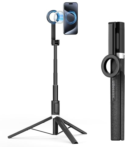 UBeesize Magnetic Tripod for iPhone with Remote, 64’’ Extendable Phone Stand for Video Recording/Vlogging, N52 Strong Holder for iPhone 12-15/Android, Portable Travel Selfie Stick Tripod(Black)