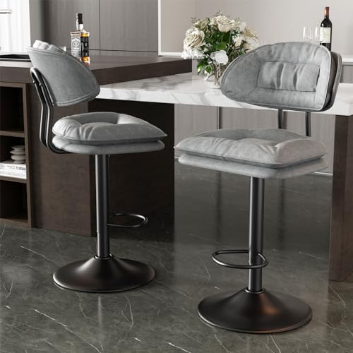 Hawthyhome Barhocker 2er Set mit Lehne Doppellagige Barstuhl Hellgrau | Ergonomischer Sitz, Barstuhl, Doppellagige Polsterung, Küchenhocker, Heimbar, Esszimmer, Barinsel, BarHocker