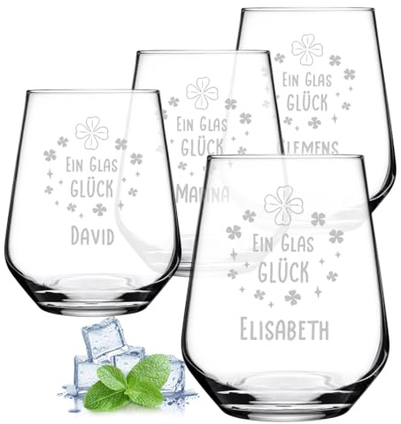 polar-effekt Wasser Trinkgläser 4er-Set 425 ml mit personalisierter Gravur - Wasserglas mit Name - spülmaschinenfest und BPA-Frei - Glas für zu Hause und Party