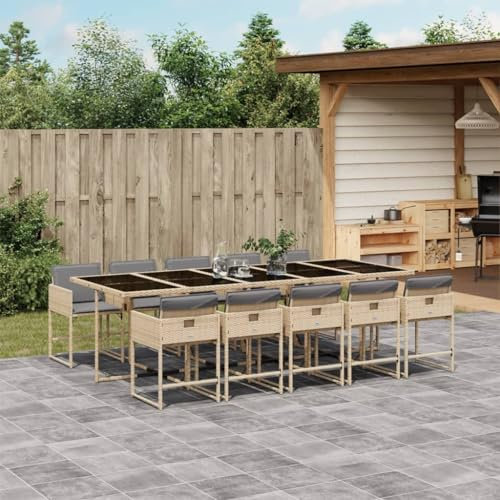 Gecheer 11-TLG. Garten Essgruppe 10 Personen, Balkonmöbel, Gartenmöbel Set, Terassenmöbel Außen, Gartenlounge Set, Lounge Möbel Outdoor, Sitzgruppe Gartengarnitur mit Kissen Beigemischung