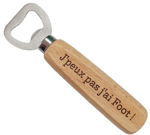 Décapsuleur Foot en Bois Gravé et Personnalisé sur le Thème du Football - Cadeau Foot Homme Original - Cadeau Anniversaire, Noël pour Fan de Football