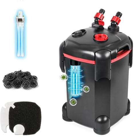 PONDFORSE 265GPH Canister Filter, 3-Stage External Aquarium Filter Ultra-Quiet Water Circulation Cleaning Machine with Media for Fish Tanks and Aquariums Up to 75 Gallons (265GPH)