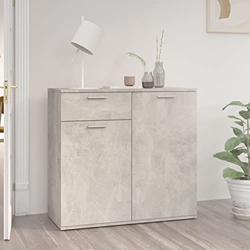 TJROO Credenza con Cassetti con Ante 80x36x75 cm Mobile da Salotto Mobile Alto Mobiletto Ingresso Armadietto Multiuso Mobile Contenitore Armadietto Cassettiera Legno Multistrato Grigio Cemento