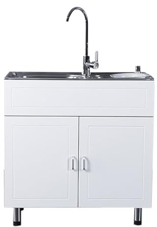 Mobiles Küche Spültisch,Küchenspüle mit Unterschrank,Spülbecken Edelstahl 1 Becken,mit Heiß-Kalt-Wasserhahn,mit Abfluss und Fallrohr,für Hotels,Restaurants,Küchen,Wäsche.(75.1x45x78cm)