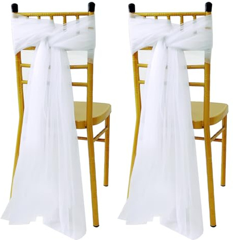 TYSM-CC 2 Stück Hochzeit Stuhlschleifen Organza Stuhl Band, 100cm x 150cm | Tüll Stuhlbezug Weiß Stuhl Schärpe Hochzeit Gangstuhl Deko Jahrestag Deko