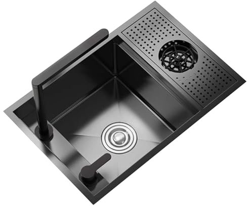 60/70cm Bar RV Sink Hidden Kitchen Basin with Foldable Faucet Cover Cup Washer Stainless Steel Small Sink Commercial Coffee Shop Equipment Sink(70 * 40 * 22cm)