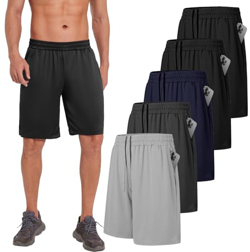 AKKQHH 5er-Pack Sporthose Herren Kurz Laufhose Kurze Hose mit Tasche Laufshorts Atmungsaktiv Schnell Trocknend Sportshorts Jogginghose Herren für Gym Sommer(Schwarz*2+Dg+Db+Hg,L)