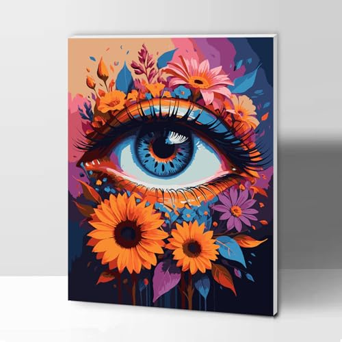 Gifmore Måla efter nummer för vuxna med ram målarduk set akrylpigment och penslar väggkonst inomhus 30 x 40 cm konst öga