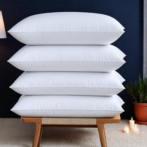 Pro Home 1200GSM Duck Feather & Down Pillows Luxurious Comfort Duck Down Pillow With Cotton Cover Down Pillow Hypoallergenic Hotel Quality Feather Pillows UK Standard Size 48x74cm (Cotton Shell, 4)