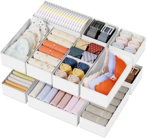 DIMJ 12 Pack Nursery Drawer Organisers - Baby Clothes Draw Dividers, White | for Baby Nursery Drawers To Sort Socks, Bibs, for Closet, Wardrobe, Bedroom, Makeup Room, and Small Clothing Items By Size