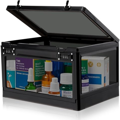 Provcodeabox Abschließbare Box mit Doppeltem Zahlenschloss | 24L Sicherheitsbox für Medikamente, Handy & Snacks | Stapelbare Aufbewahrungsbox mit 2 Kombinationsschlössern (Doppelsicherheit)