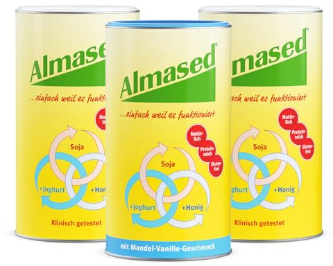 Almased 3er Bundle – 2x 500g Almased Original + 1x 500g Almased mit Mandel-Vanille Geschmack – Vorratspaket für langfristige Gewichtsreduktion – Proteinreicher Abnehmshake – glutenfrei – 30 Protionen