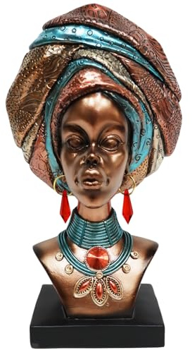 NUOYI PIEIN African Art Statue Sculpture - 12 African Statues for Home Decor - Lady Bust Figurines for Living Room, Shelf & Tabletop - African Decor Accents Gift for Housewarming, Birthday