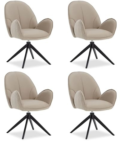 Homestyle4u 4er Set Polsterstühle Beige - Drehstuhl Esszimmer Bouclé & | Moderne Armlehnenstühle mit 360° Drehfunktion, stabiles Metallgestell und komfortable Polsterung für Küche und Wohnzimmer.