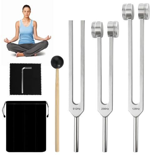 Diapasons, Diapason Thérapeutique, Diapason en Alliage d'Aluminium, 128HZ, 256HZ, 512HZ Kit Diapason Pour La Thérapie Des Chakras Et Par Le Son, Le Soulagement Stress, Yoga, Méditation, Spa, Massage