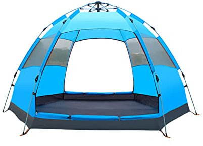 Familien-Vollautomatisches Mehrpersonen-Camping, doppellagig, regen- und sonnenfest, Freizeitfeld, großer Raum, sechseckiges Campingzelt, blau