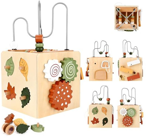 Fllkueaiy 6 in 1 Montessori Motorikwürfel Holzspielzeug Montessori Spielzeug, Montessori Spielzeug Baby Motorikspielzeug Baby Holzspielzeug Kinderspielzeug Motorikwürfel Motorikspielzeug ab 1 Jahr