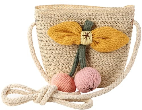 JAHEMU Bolsa de Bandolera de Paja, Bolso de Paja de Flores Bohemia para Niñas, Bolsa de Playa Tejido de Verano, para Playa, Viajes y Vacaciones