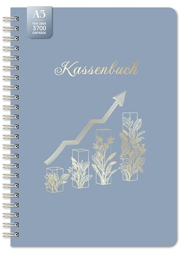 BIROYAL Kassenbuch A5, Übersichtlich & Logisch Strukturiert, Morandi Blau | 120 Seiten Haushaltsbuch mit 120g Stabiles Papier, Ausreichend Platz für Einnahmen & Ausgaben, Ideal für Kleinunternehmer