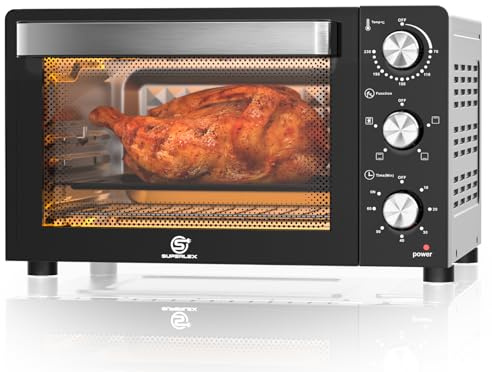 SUPERLEX Mini Backofen 21L Mit Umluft 1200W Ofen Klein 70°C-230°C Tischbackofen 6 Heizmodi 60 Min Timer Automatische Abschaltung Backen Grillen Braten Für Pizza Brot Kuchen Gebäck Küche Camping
