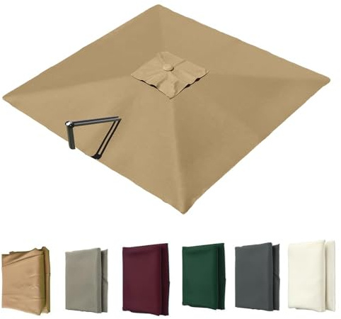 VLKLPZAHAK Auvent De Remplacement pour Parasol Déporté Carré De 3 M, Toile De Rechange pour Parasol De Jardin Extérieur, Housse De Rechange 8 Baleines Protection UV(Khaki,3x3m (9.8x9.8ft))