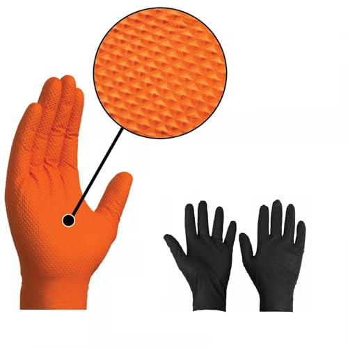 Super Maxx 100 x Orange or Black Diamond Grip Nitrile Gloves Extra Tough Heavy Duty 8.5 mil Powder and Latex Free Disposable (Orange, Medium)