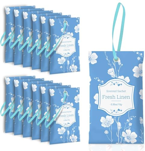 SCENTORINI Scented Sachets for Drawers and Closets, Fresh Linen Scent 14 Pack, Sachets Bags, Closet Freshener Sachet for Wardrobe, Cupboard, Luggage, Handbag, Suitcases, Small Space