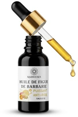 Radieuses Huile de Pépins de Figue de Barbarie Bio 15ml + Pipette - Bouteille en Verre - Pure, Naturelle, Pressée à Froid - Huile de Figue de Barbarie Bio Visage Anti-Âge et Anti Cerne