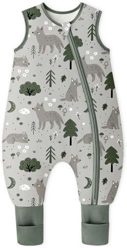Yoofoss Schlafsack Baby mit Füßen Socken 1.5 Tog Herbst Winter Baby Schlafsack mit Beinen Baumwolle Warm Babyschlafsack für 4-6 Jahre Kinder Jungen Mädchen 100 cm Fuchs