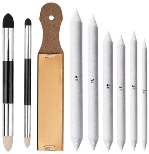 JEYORZY 9 Pièces Fourniture Scolaire,Estompeur Dessin,Taille Mixte Kit Estompe,Double Extrémité Tortillons Estompes Dessin,Planche de Papier de Verre,pour Dessin,Artistes,Débutants, étudiants