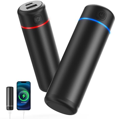 EXTSUD 2 Pack Handwärmer Elektrisch 10000mAh Taschenwärmer Wiederverwendbar, Tragbare Hand Warmer 3 Heizmodi Schnellaufladung Handwärmer USB Powerbank für Outdoor Golf Camping Winter Geschenk, Schwarz