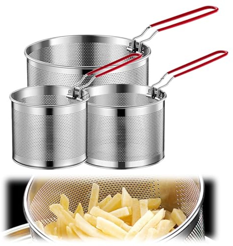 Cesta para freír patatas, 3 unidades de acero inoxidable para alimentos, cesta para pasta, colador de pasta con mango extraíble, colador de cocina, colador de cocina para lavar, escurrir, freír