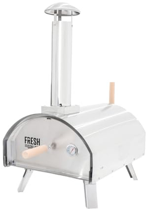 Premium Stahl Outdoor-Pizzaofen | 60s Kochzeit Bis zu 500°C + Eingebautes Thermometer | ⌀30cm Authentische Steinofenpizzen | Multi-Brennstoff Holz Kohle Holzpellets [INKL. Pizzaschaufel & -stein]