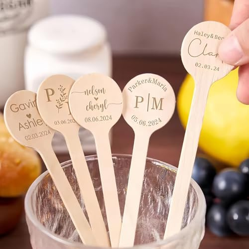 Cucchiaini Da Cocktail Personalizzati In Legno Con Logo/testo Inciso, Cucchiaini Da Cocktail In Legno Personalizzati Per Matrimoni, Regali Per Feste, 15cm(100pcs)