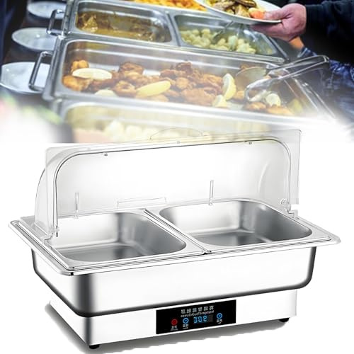 DowPie Chafing Dish elettrici, scaldavivande e portavivande elettrici da 9 QT, scaldavivande in Acciaio Inossidabile da 600 W, Set da Buffet con Chafing Dish Elettrico e Display di Controllo 2slots