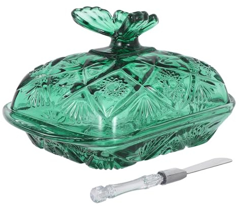 TOYANDONA Mantequera de Vidrio Verde con Tapa, Diseño Cúpula para Servir