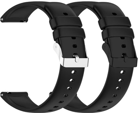 2Pcs Watch Strap With Stainless Steel Buckle 20mm Watch Strap Waterproof Soft Silicone Smart Replacement Standard Design Men's Watchbands Sports Secure Buckle Wrist Straps For Men Women(Black+Silver)