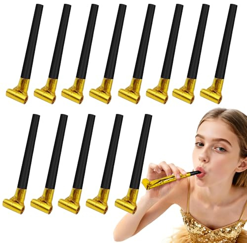New Years Eve Party Supplies 2026-12-Pack Jumbo Party Blowers | Extends to 11 Inches with 4.3 Inch Handle | Gold Noisemakers & Whistles for Birthday, Celebration Favors & Adult Parties