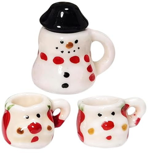 Mini Juego de té, Juego de té en Miniatura para casa de muñecas con Bonito muñeco de Nieve de cerámica a Escala 1:12, Decoraciones navideñas para casa de muñecas, Regalos para niños