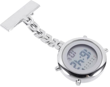 HEMOTON Reloj Digital de Bolsillo para Enfermería Pin de Solapa Multifuncional con Alarma y Cronómetro Diseño Metálico Plateado Regalo Práctico para Profesionales Sanitarios