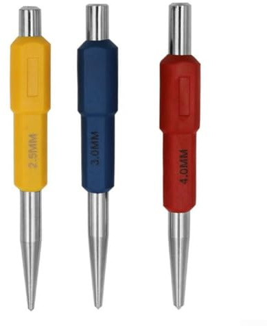 3-teiliges automatisches Körner-Set mit 2,5 mm, 3,0 mm und 4,0 mm Spitzen, Chrom-Vanadium-Stahlkonstruktion zum Bohren in der Metallbearbeitung