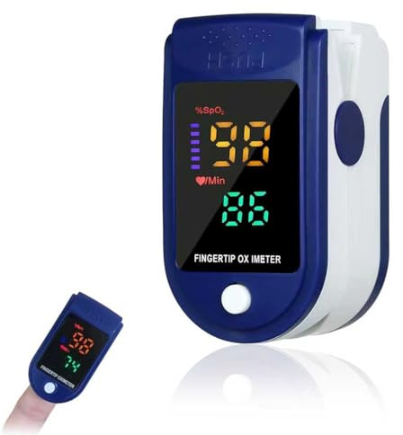 Finger Pulse Oximeter, 1 PC Blood Oxygen Monitor with LED Display for Adults and Kids, Heart Rate & Oxygen Level Readings, SpO2 Display (Blue, Batteries Not Included)