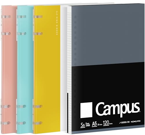 KOKUYO 2x2 Spiral Binder Notebooks, 3 Pack Refillable Notebook with Loose leaf Paper. Pre-Packed 10 Sheets in 8mm Ruled Each, Notebooks for School & Work (Light Color, A5, 5x5 Grid*120 Sheets)