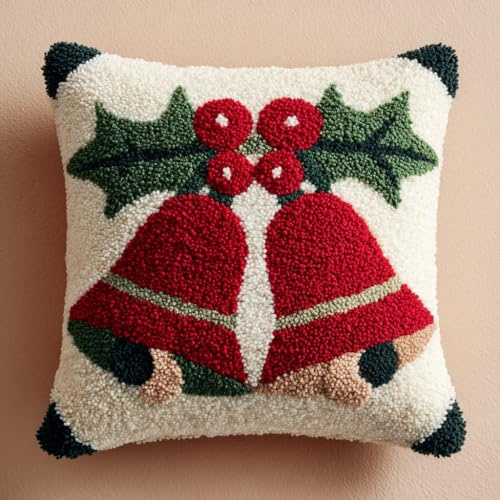 Henypt Kit de Almohadones con Cierre de Gancho Campana roja Kit De Cojines De Pestillo 43X43cm Funda de Cojín para Sofá, Latch Hook Manualidades Kits