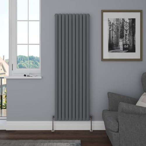 NRG Vertical 1800x590mm Oval Column Radiator Double Panel Anthracite | Modern Radiator, Mild Steel, Central Heating Rad, High Heat Output, Wall Radiator, for Living Room, Kitchen, Bathroom