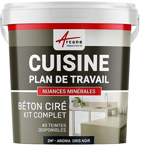 Beton Cire Küche: Arbeitsplatte, Spritzschutz - NUANCES MINERALES Aronia Grau Schwarz - 2 m² (in 2 schichten)